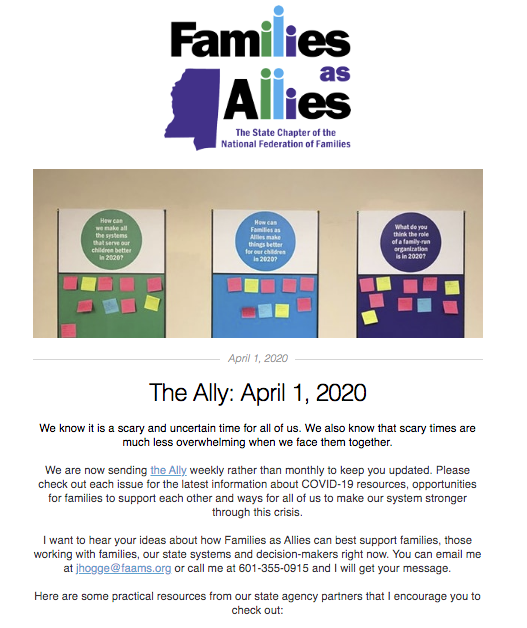 The Ally Newsletter - 04/01/20 - Families as Allies