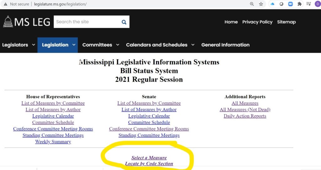 Mississippi Bill Finder Step One - Families as Allies
