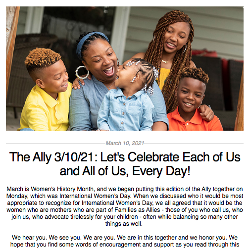 Screen shot from the Ally newsletter for March 10, 2021