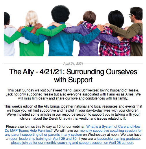 Screen shot from the Ally newsletter for April 21, 2021