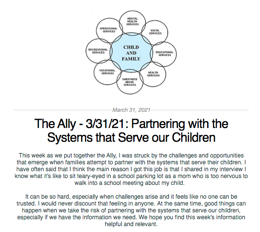 Screen shot from the Ally newsletter for March 31