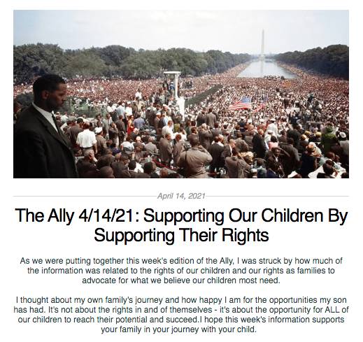 Screen shot from the Ally newsletter for April 14, 2021