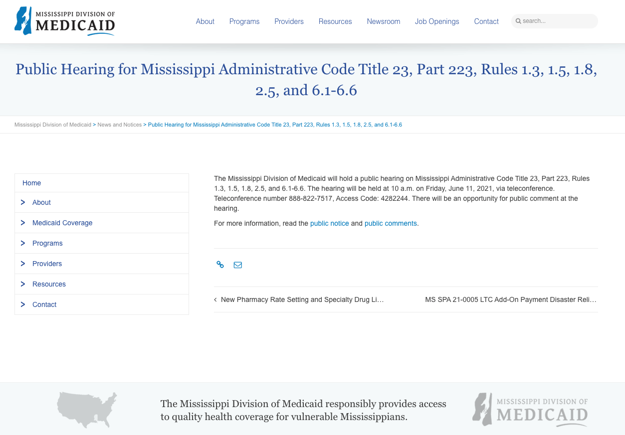 Mississippi Division of Medicaid Public Hearing
