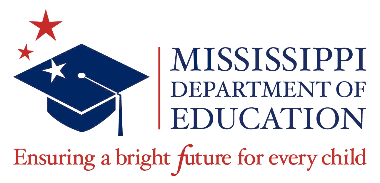 M Department of Education red and blue logo with blue graduation hat graphic