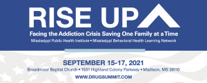 Blue and white Rise Up Drug Summit logo