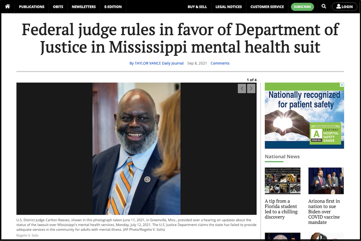 You are currently viewing News Coverage on Judge Reeves’ Decision in Mental Health Lawsuit