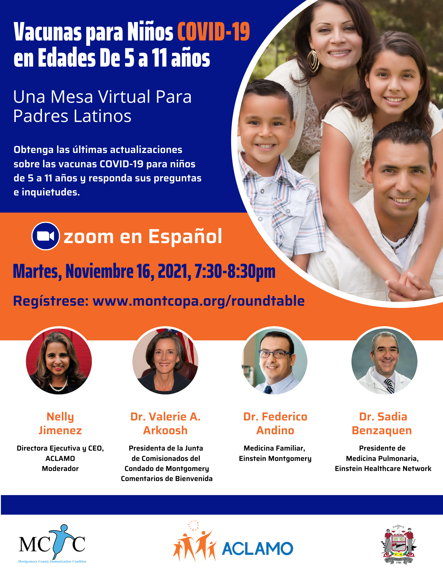 COVID-19 Vaccines for Children Ages 5-11: A Virtual Roundtable for Latino Parents Flyer