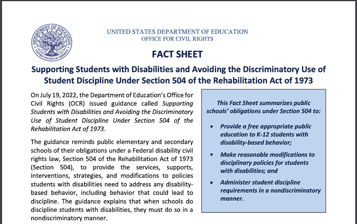 Read more about the article New Guidance Helps Schools Support Students with Disabilities and Avoid Discriminatory Use of Discipline