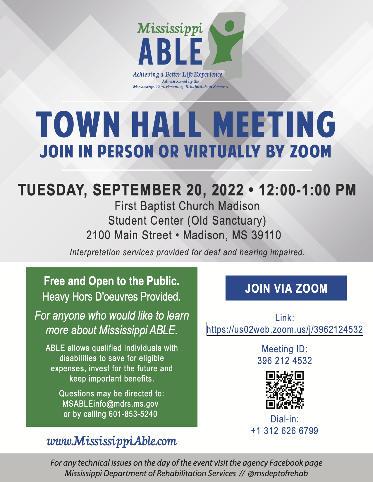 Town Hall meeting green and blue flyer
