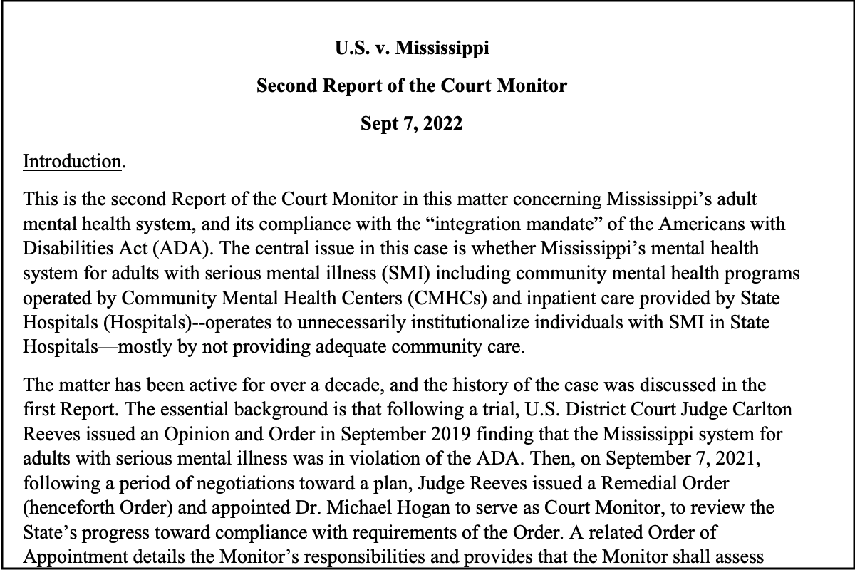 Read more about the article Key Findings From Dr. Hogan’s Recent Court Monitor Report in US v. Mississippi