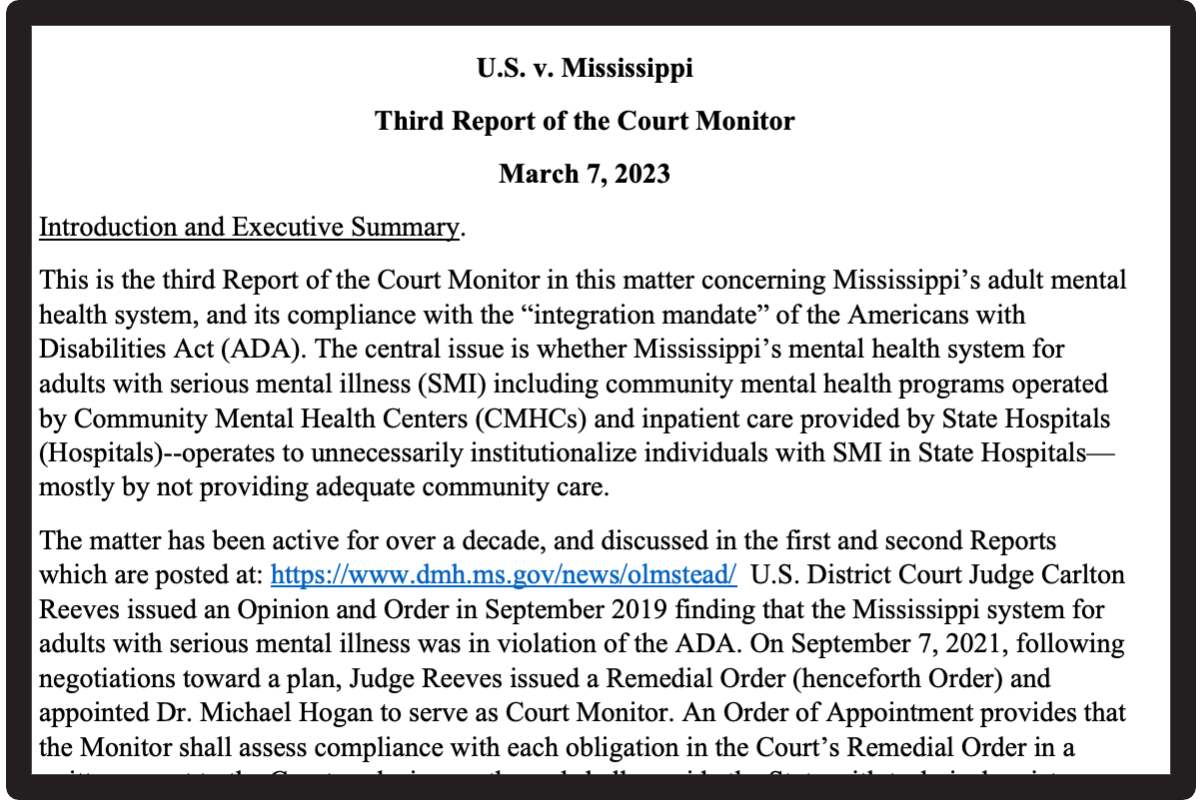 Read more about the article Virtual Status Conference on Third Monitoring Report in US v Mississippi is Wednesday April 24