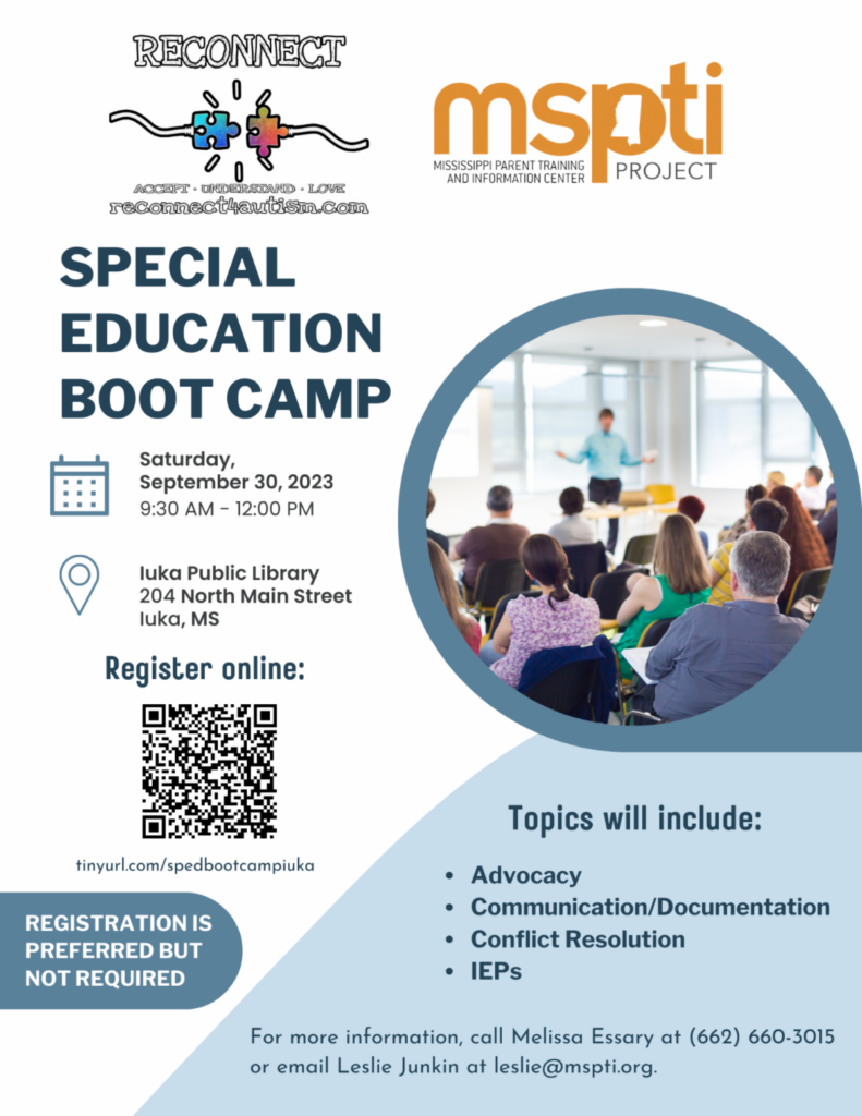 MSPTI flyer with Boot Camp details and an image of a man standing in front of a room of people speaking.